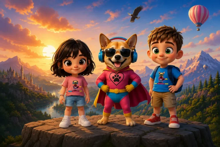 SuperJackie, Gabi, and Max standing together, ready for a new adventure.