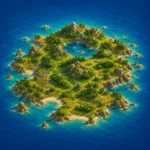 Illustrated island inspired by Cyprus with beaches, mountains, forests, and crystal-clear Mediterranean waters.